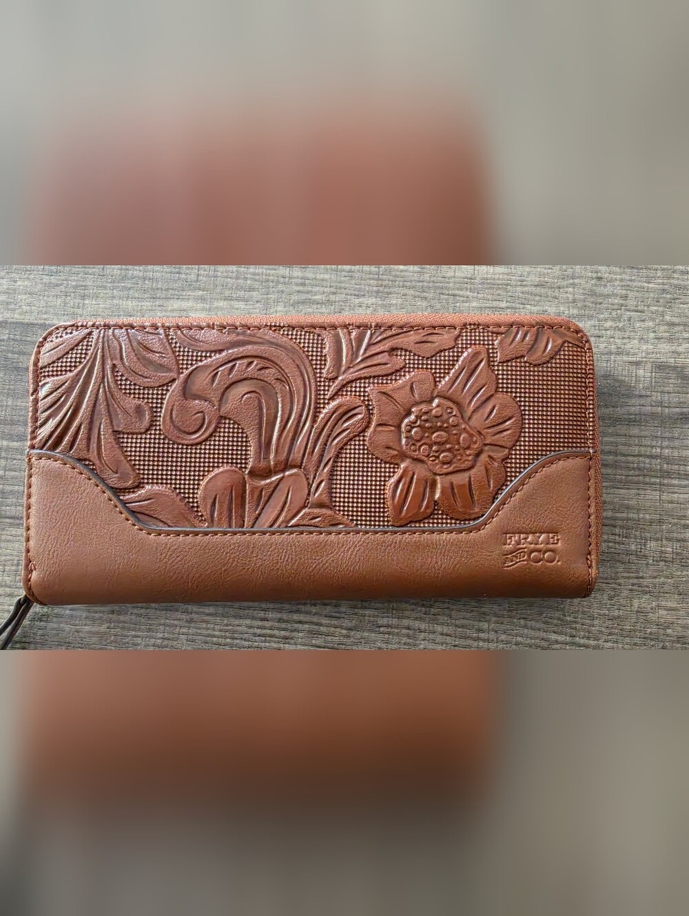 FRYE AND CO. Embossed Floral Brown Leather Wallet